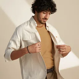 Andamen Men Cream-Coloured Classic Casual Cotton Shirt image 4