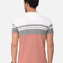 BULLMER Men Pink Striped Mandarin Collar Bio Finish T-shirt image 4