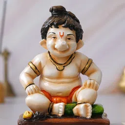 eCraftIndia Off White & Black Sitting Lord Ganesha Idol Showpiece image 1