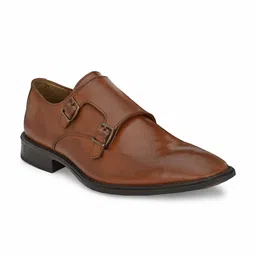 CARLO ROMANO Men Tan Brown Solid Leather Formal Monk Shoes-picture-31