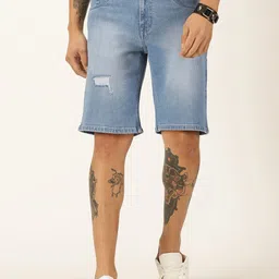 Mast & Harbour Men Washed Distressed Detail Slim Fit Denim Shorts-picture-11