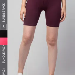 Apraa & Parma Women Pack Of 3 Skinny Fit Pure Cotton Cycling Shorts-picture-20