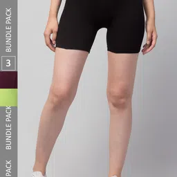 Apraa & Parma Women Pack Of 3 Skinny Fit Pure Cotton Cycling Shorts-picture-16