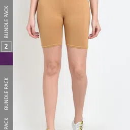 Jinfo Women Pack of 2 Mid-Rise Cotton Lycra Cycling Sports Shorts-image-28