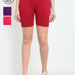 GRACIT Women Pack Of 3 Pink & Purple Cycling Sports Shorts-picture-14