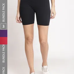 Jinfo Women Pack Of 3 Cycling Super Combed Cotton Lycra Sports Shorts-image-84
