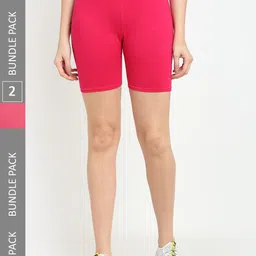 Jinfo Women Pack Of 2 Mid Raise Four Way Super Commed Lycra Cycling Sports Shorts-image-45