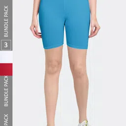 Jinfo Women Pack Of 3 Mid-Rise Above Knee Length Cycling Sports Shorts-image-2