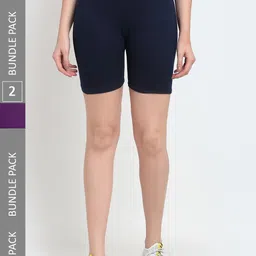 Jinfo Women Pack Of 2 Cotton Lycra Cycling Sports Shorts-picture-30