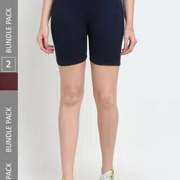 Jinfo Pack Of 2 Mid-Rise Above Knee Cycling Sports Shorts-image-22