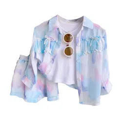 StyleCast x Revolte Girls Blue & White Printed Shirt Collar Top with Shorts-picture-46