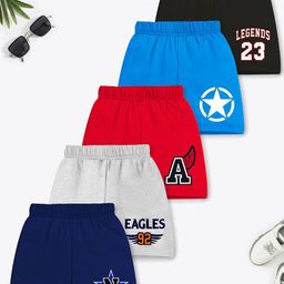YK X Trampoline Kids Pack of 5 Graphic Printed Cotton Shorts-picture-43