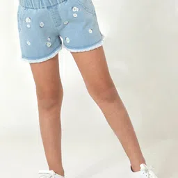 Cherry Crumble Girls Blue Conversational Embellished Denim Shorts-picture-55