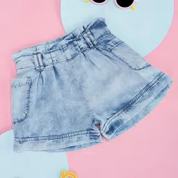 Pantaloons Junior Girls Washed Denim Shorts-image-0