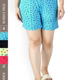 IndiWeaves Women Pack Of 4 Printed Pure Cotton Shorts-image-77