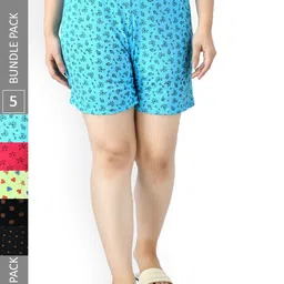 IndiWeaves Women Pack Of 5 High-Rise Printed Pure Cotton Shorts-picture-11