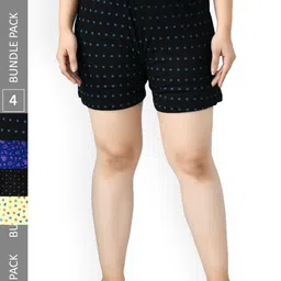 IndiWeaves Women Pack Of 4 High-Rise Printed Pure Cotton Shorts-image-32