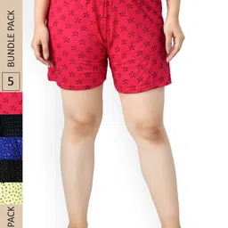 IndiWeaves Women Pack Of 5 High-Rise Printed Pure Cotton Shorts-picture-21
