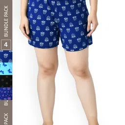 IndiWeaves Women Pack Of 4 Printed High-Rise Pure Cotton Shorts-picture-32