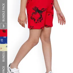 IndiWeaves Girls Pack Of 3 Printed High-Rise Cotton Shorts-picture-56