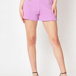 Zastraa Women Lavender High-Rise Slim Fit Shorts-image-37