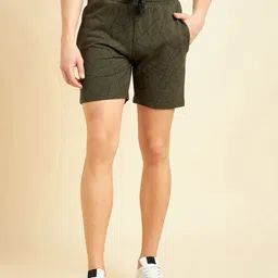 Sweet Dreams Men Olive Green Geometric Printed Mid-Rise Rapid Dry Cotton Shorts-image-74