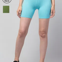 Apraa & Parma Women Pack of 2 Slim Fit Pure Cotton Cycling Sports Shorts-picture-37