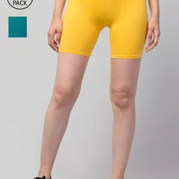 Apraa & Parma Pack Of 2 Women Slim Fit Cotton Cycling Sports Shorts-picture-28