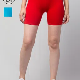 Apraa & Parma Women Pack Of 2 Blue & RedSlim Fit Cycling Sports Cotton Shorts-picture-16