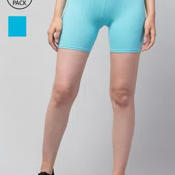 Apraa & Parma Women Pack of 2 Turquoise Blue and Blue Cotton Cycling Sports Shorts-image-11