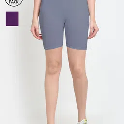 GRACIT Women Pack Of 2 Grey & Purple Cycling Sports Shorts-image-99