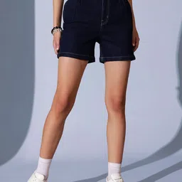 STREET 9 Women Washed High-Rise Denim Denim Shorts-image-4