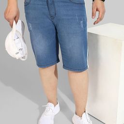 Instafab Plus Men Blue Denim Shorts-picture-9