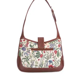 THE CLOWNFISH Women White Geometric Printed Structured Shoulder Bag with Tasselled image 3