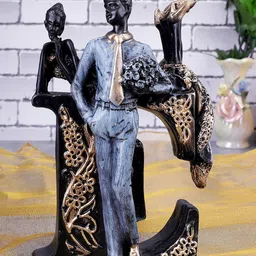 FASHIYANOO Black & Gold-Toned Couple Showpiece with Alphabet E Showpiece-picture-14