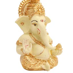CraftVatika Gold-Plated & Beige Handcrafted Lord Ganesha Idol Showpiece For Car Dashboard image 2