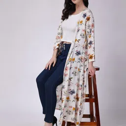 SCORPIUS Floral Printed Longline Open Front Shrug-picture-44