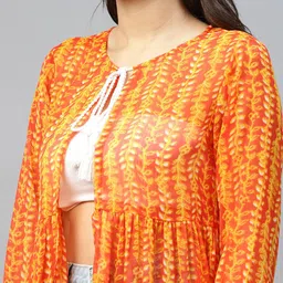 DEEBACO Leaf Chiffon Tie-Up Neck Shrug image 4