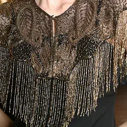 ODETTE Women Party Embellished Crop Button Shrug image 3