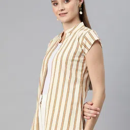 Cottinfab Striped Mandarin Collar Cotton Open Front Shrug image 5