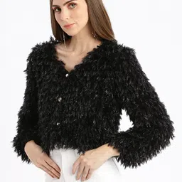 SHOWOFF Women Monochrome Button Shrug image 4