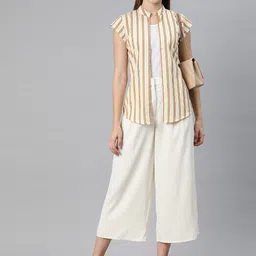 Cottinfab Striped Mandarin Collar Cotton Open Front Shrug image 3