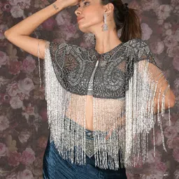 ODETTE Women Party Embellished Crop Button Shrug image 2