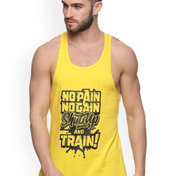 Anax Aesthetics Printed Pure Cotton Gym Innerwear Vests Vest-Shutup-Yellow-picture-42