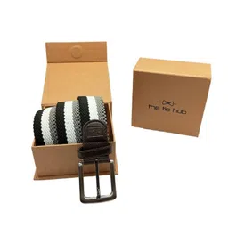 the tie hub Unisex 3-Lined Stretchable Woven Fabric Belt | Hole-Free Design | Fits Up to 40 Inches Waist | Perfect for Casual & Formal Wear image 3