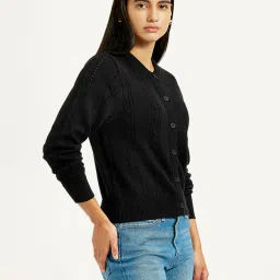 levi's Women's Self Design Black Round Neck Sweater image 2