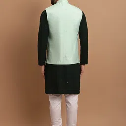 SOJANYA Embroidered Pure Cotton Kurta & Pyjamas with Nehru jacket image 5