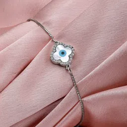 GIVA 925 Sterling Silver Rhodium Plated Silver Evil Eye Clover Bracelet image 1