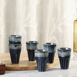 VarEesha Leher Inky Blue 6 Pcs Textured Ceramic Glossy Kulladhs 130 ml Each-picture-12