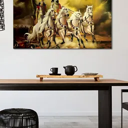 nestroots Beige & White Krishna & Arjun Religious Canvas Wall Art-image-23